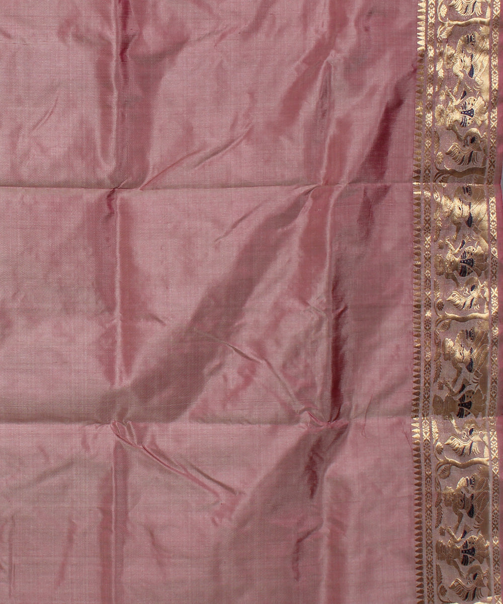 Mauve bright pink handwoven silk swarnachari baluchari saree