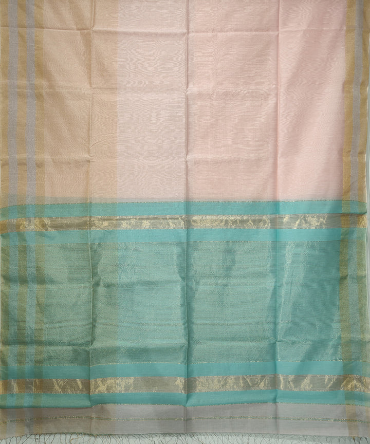 Baby pink sea green handwoven cotton silk maheshwari saree