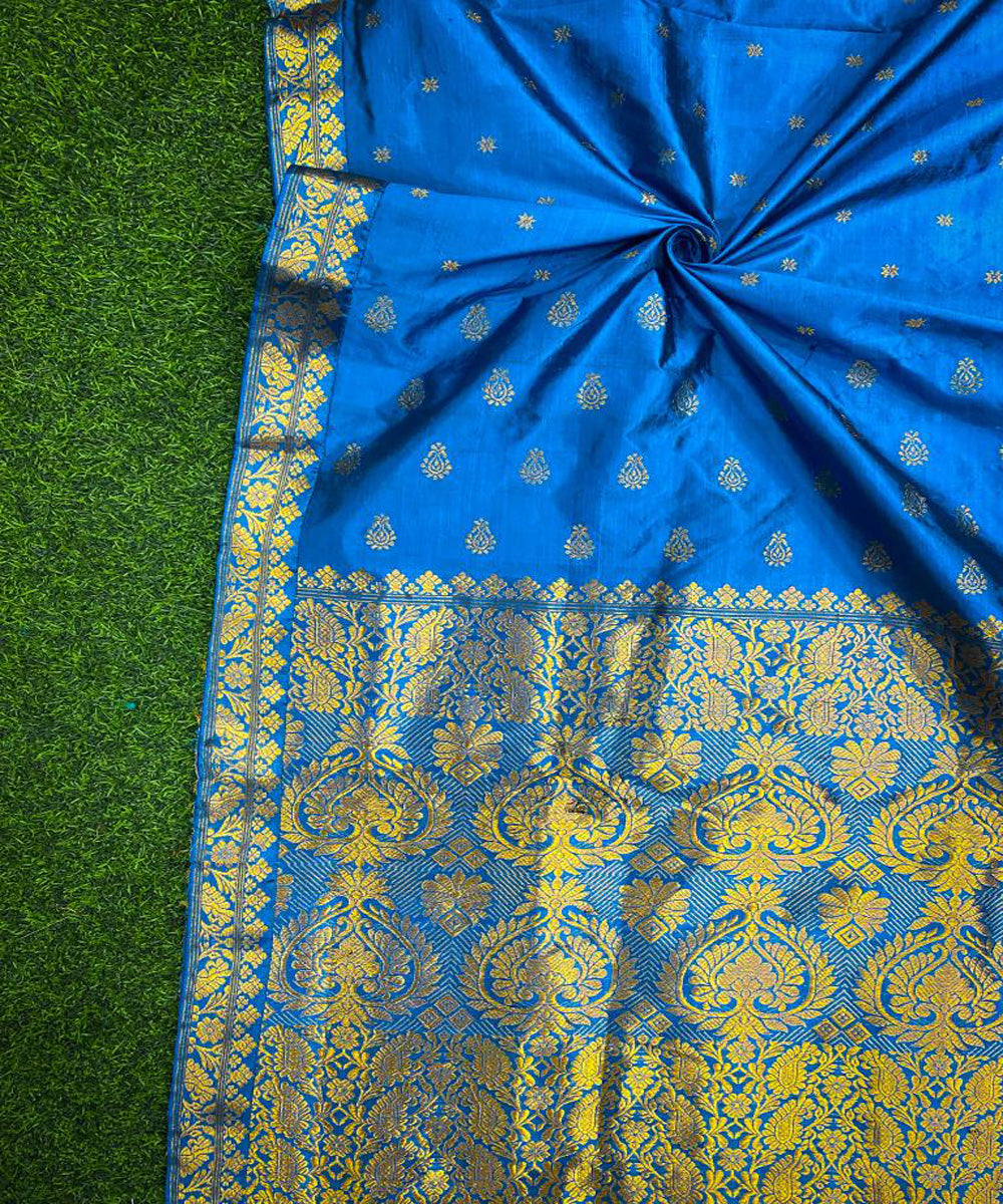 Navy blue handloom silk assam saree