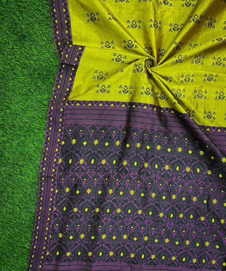 Olive green purple handwoven paat mulberry silk assam saree