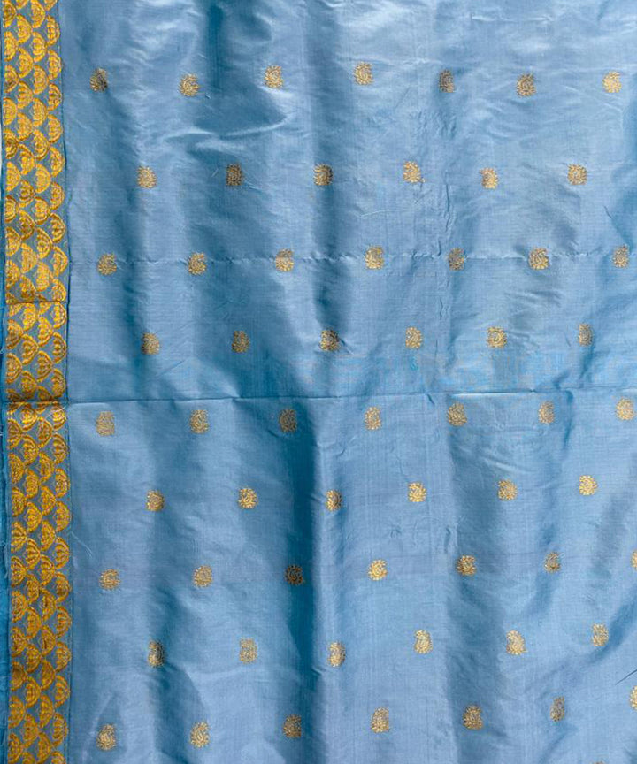 Sky blue golden zari handloom silk assam saree