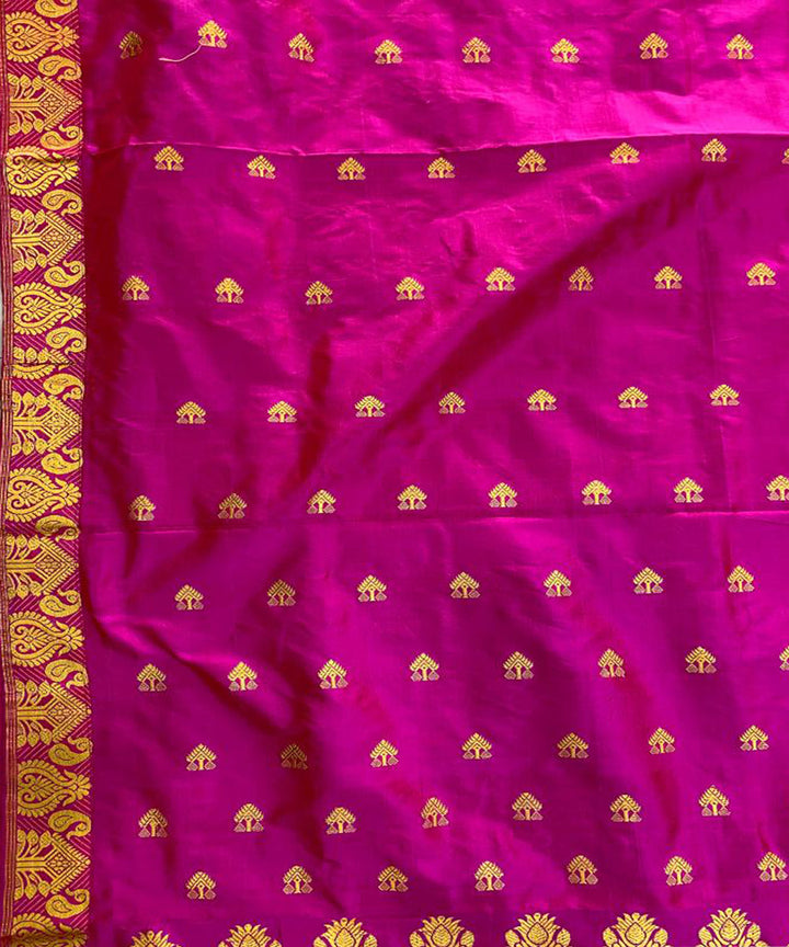Magenta pink handwoven paat mulberry silk assam saree