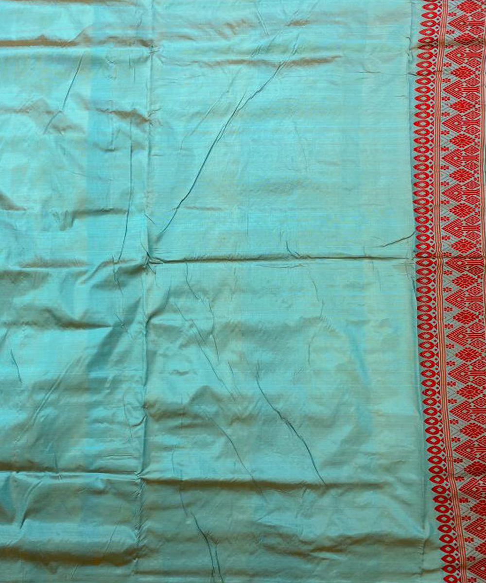 Sea green red handloom silk assam saree