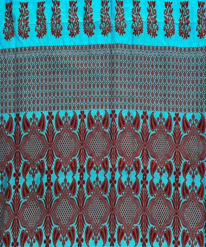 Sky blue maroon handloom silk assam saree