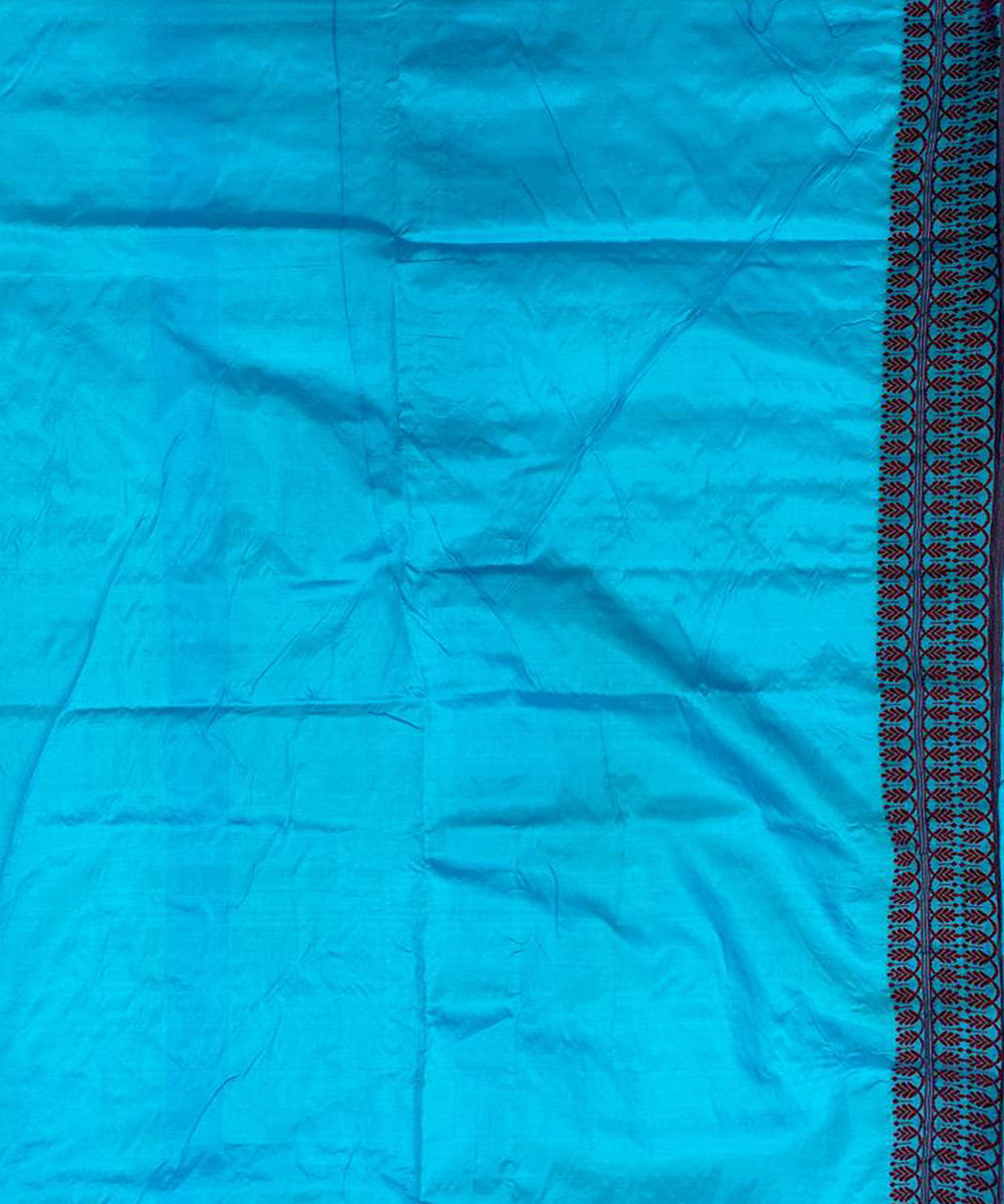 Sky blue maroon handloom silk assam saree