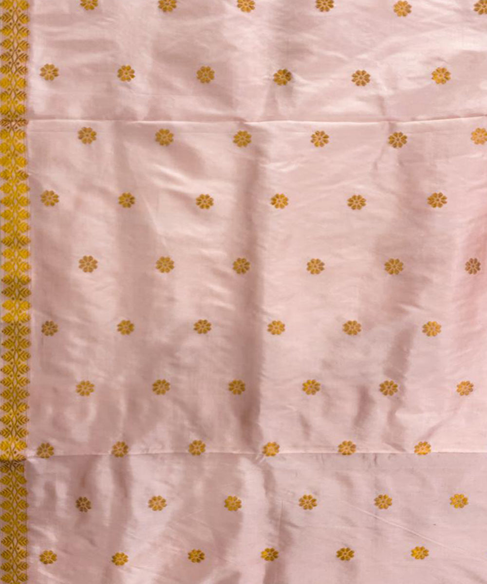 Baby pink handwoven paat mulberry silk assam saree