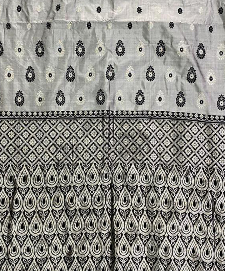 Grey black handloom silk assam saree