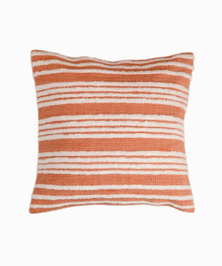 Peach white stripes handwoven cotton cushion cover