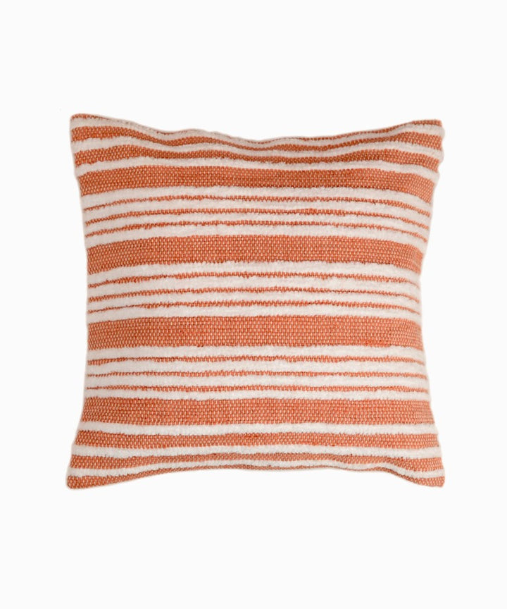 Peach white stripes handwoven cotton cushion cover
