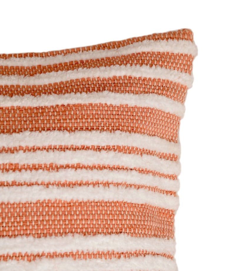Peach white stripes handwoven cotton cushion cover