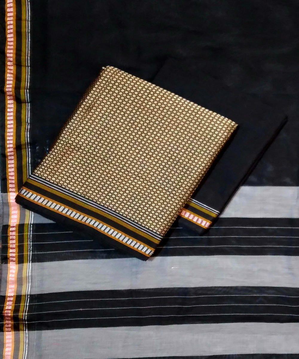 Brown black handwoven cotton art silk khun suit set