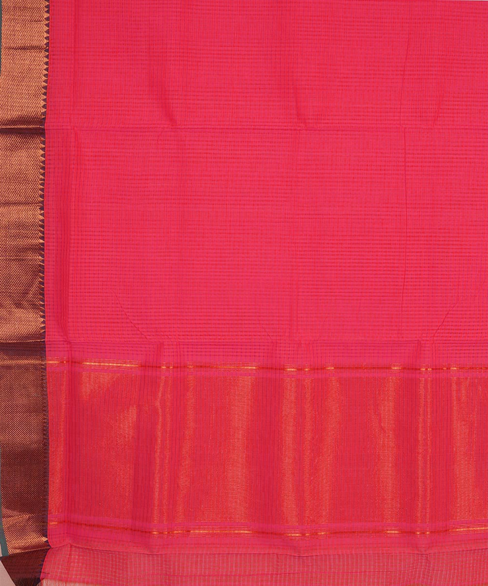 Pink gold green big border cotton handwoven mangalagiri saree
