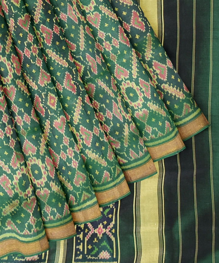 Dark green handloom silk patola saree