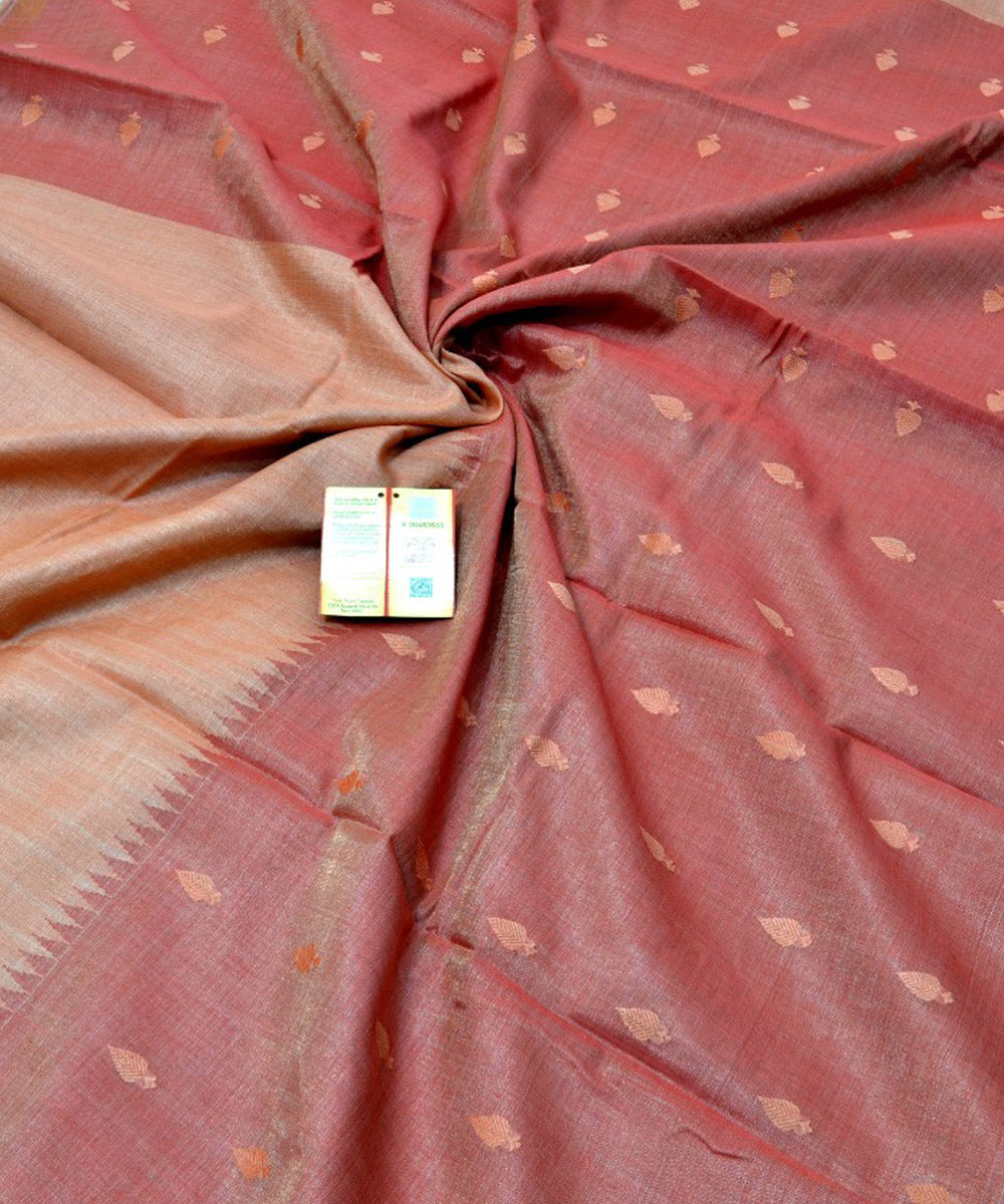 Peach handwoven kosa tussar silk saree
