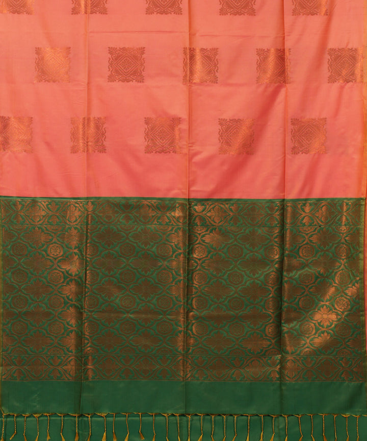 Pink sea green handwoven Karnataka soft silk saree