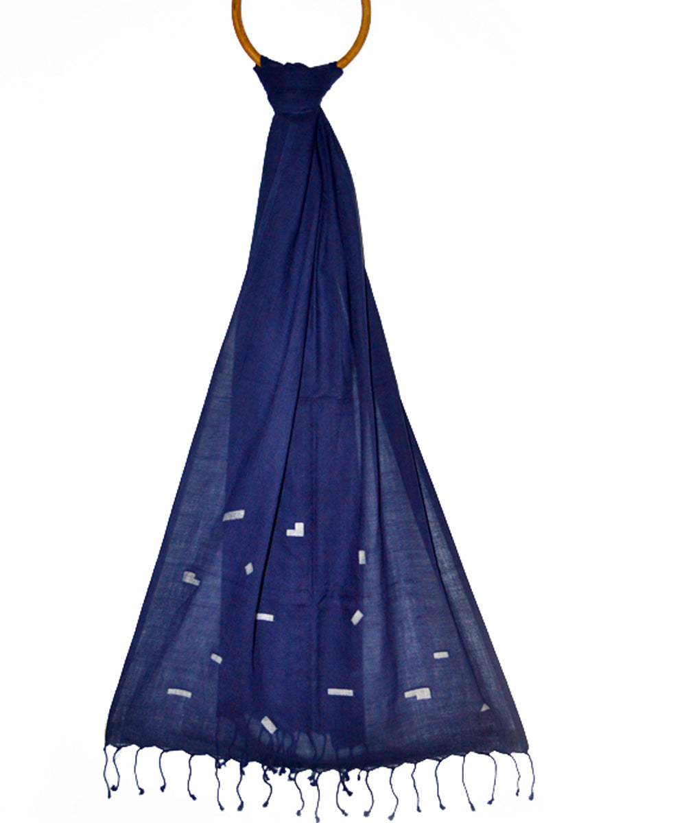 Navy blue handwoven cotton jamdani stole