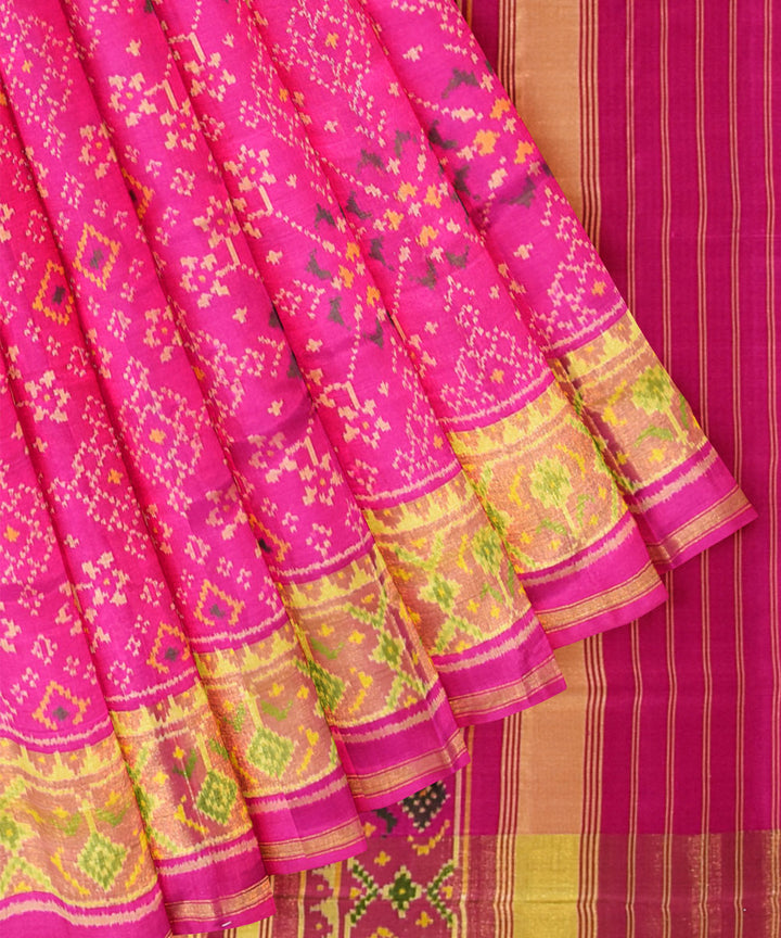 Pink silk handwoven patola ikat saree