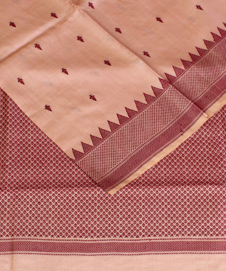 Peach maroon handwoven kosa tussar silk saree