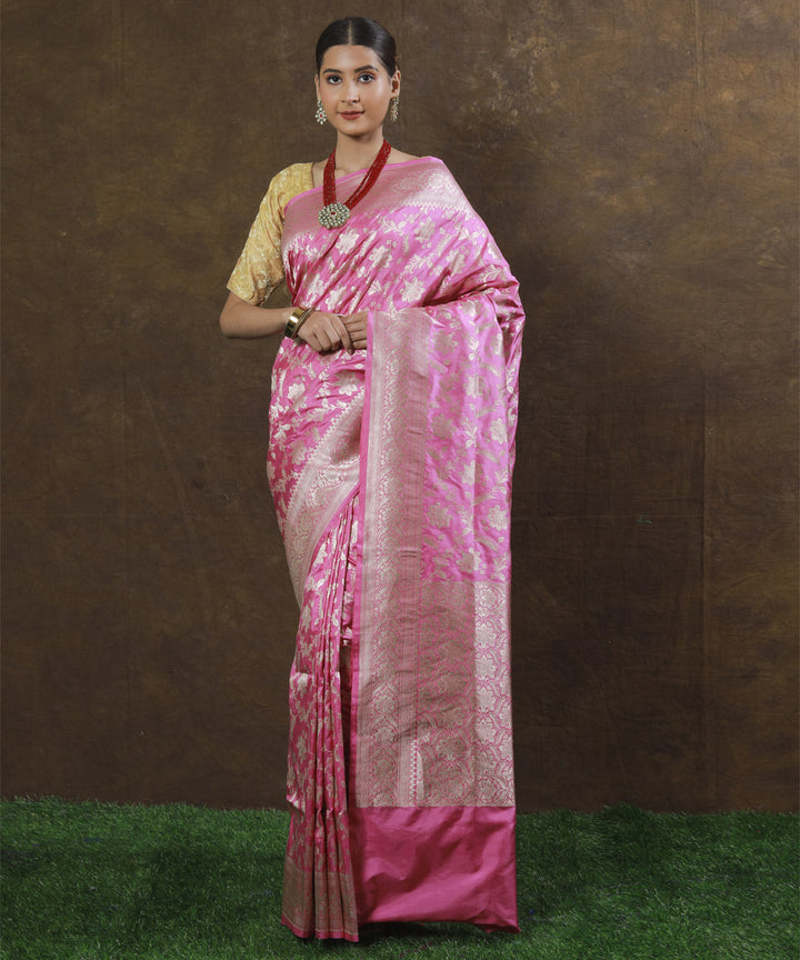 Pink silk handloom banarasi saree