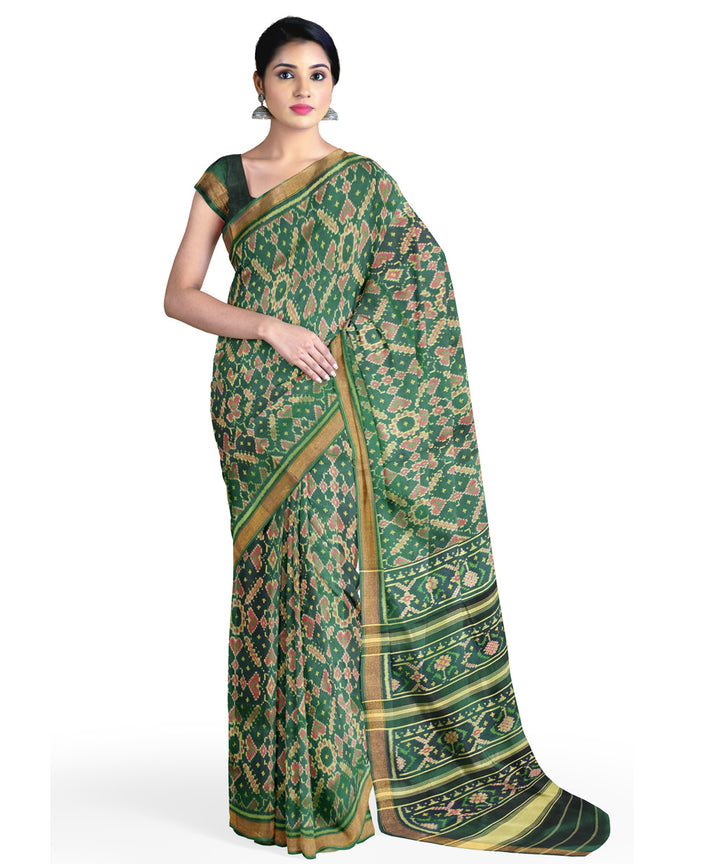 Dark green handloom silk patola saree