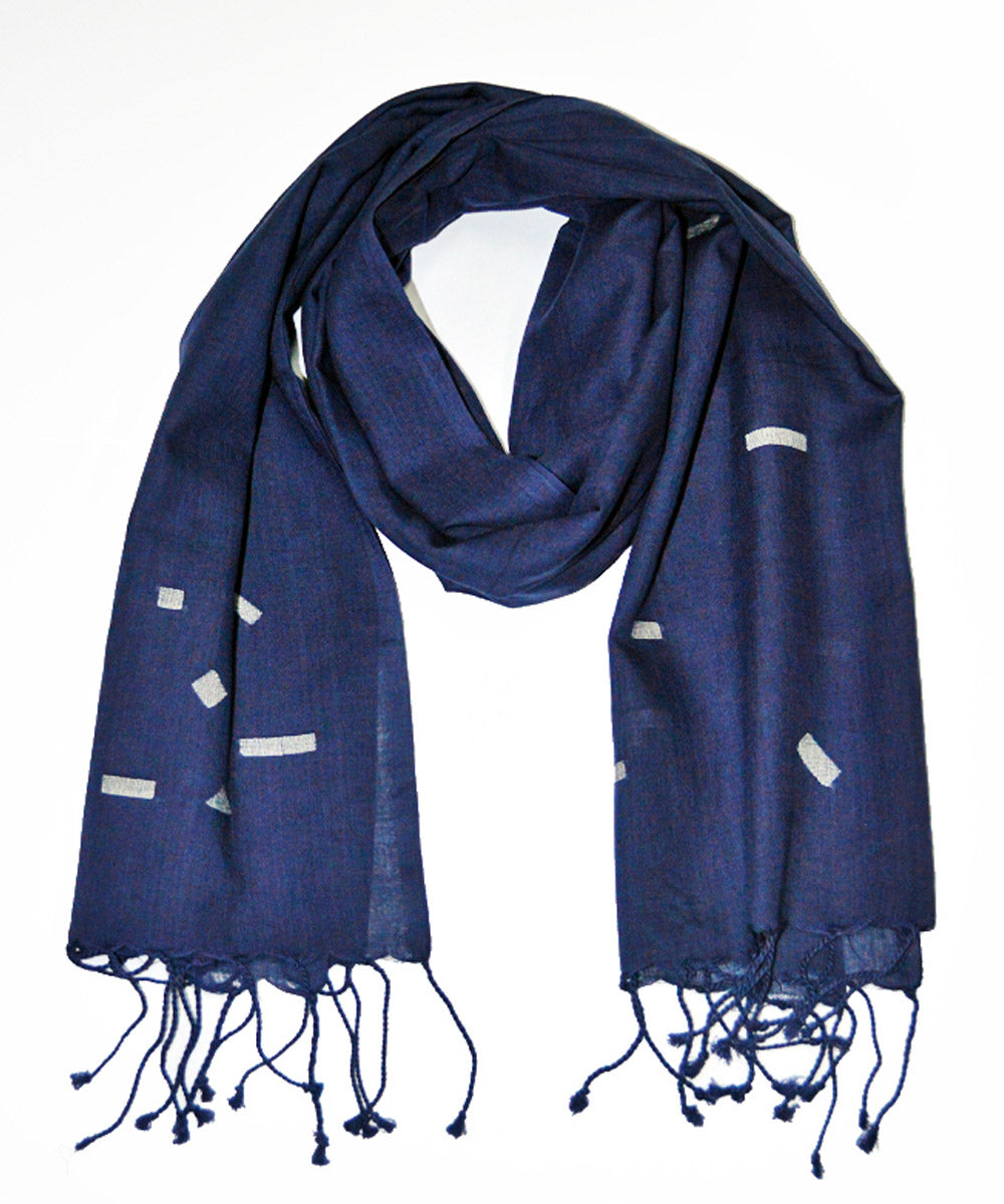 Navy blue handwoven cotton jamdani stole