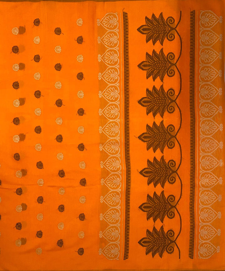 Orange handwoven extra weft tussar silk saree