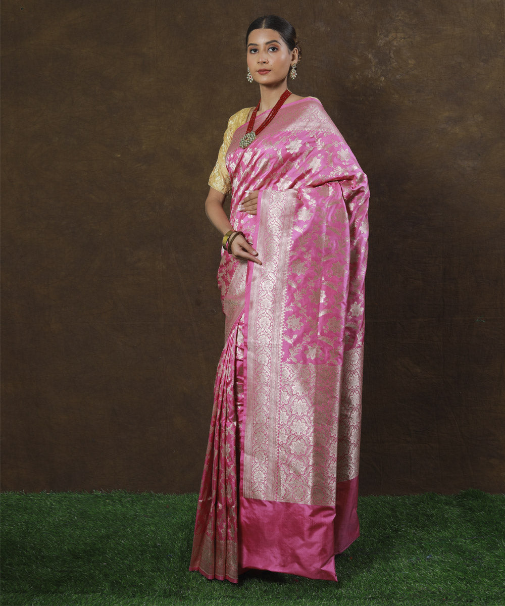 Pink silk handloom banarasi saree