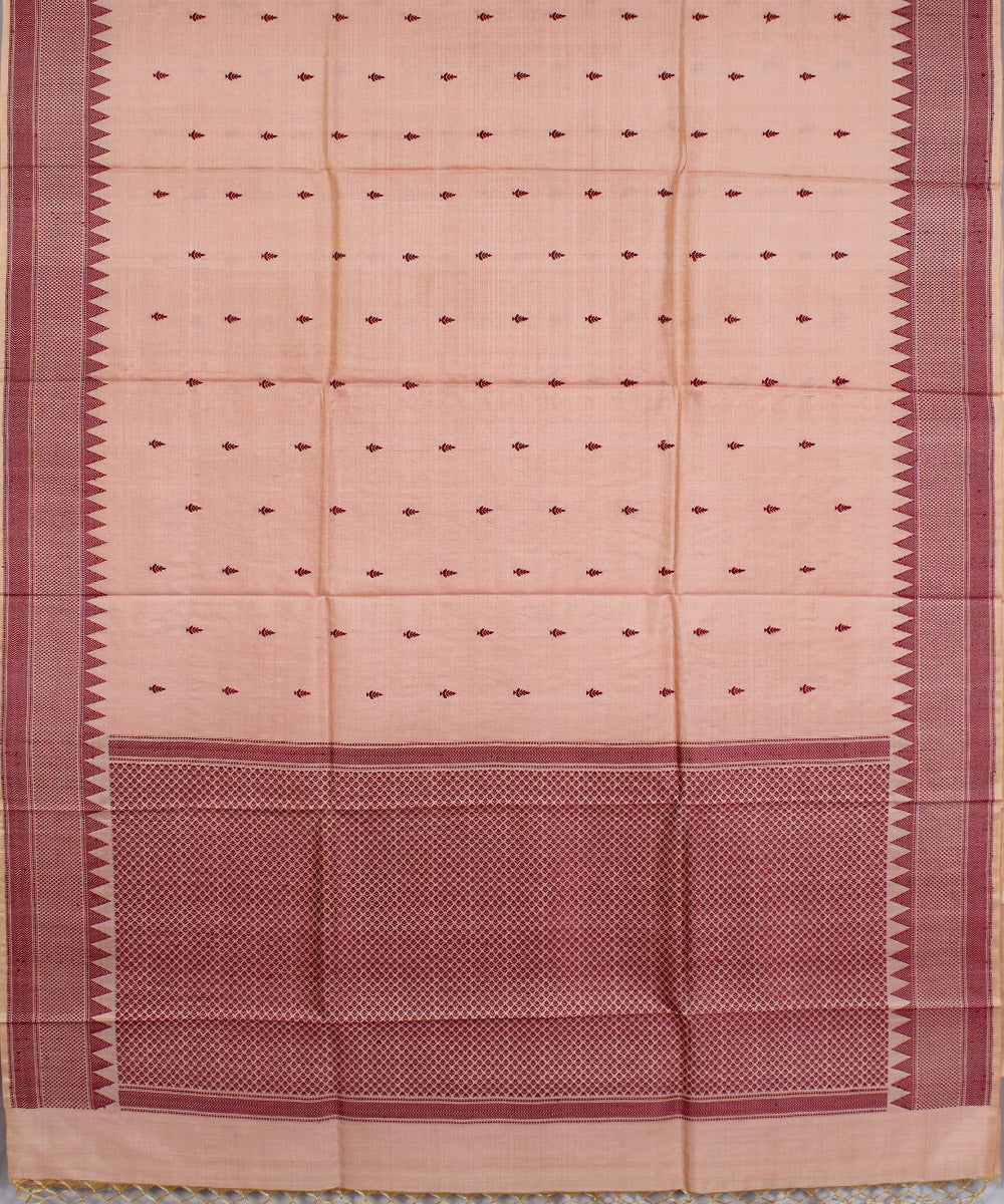 Peach maroon handwoven kosa tussar silk saree