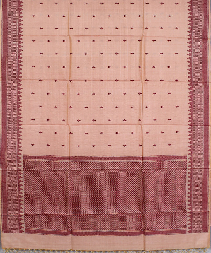 Peach maroon handwoven kosa tussar silk saree