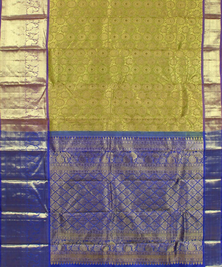 Lime green blue handwoven karnataka brocade silk saree