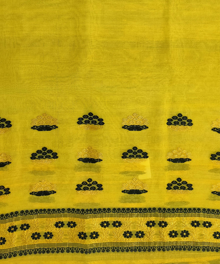 Yellow black raw silk handwoven assam mekhela chador