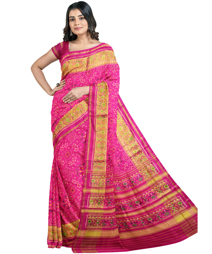 Pink silk handwoven patola ikat saree