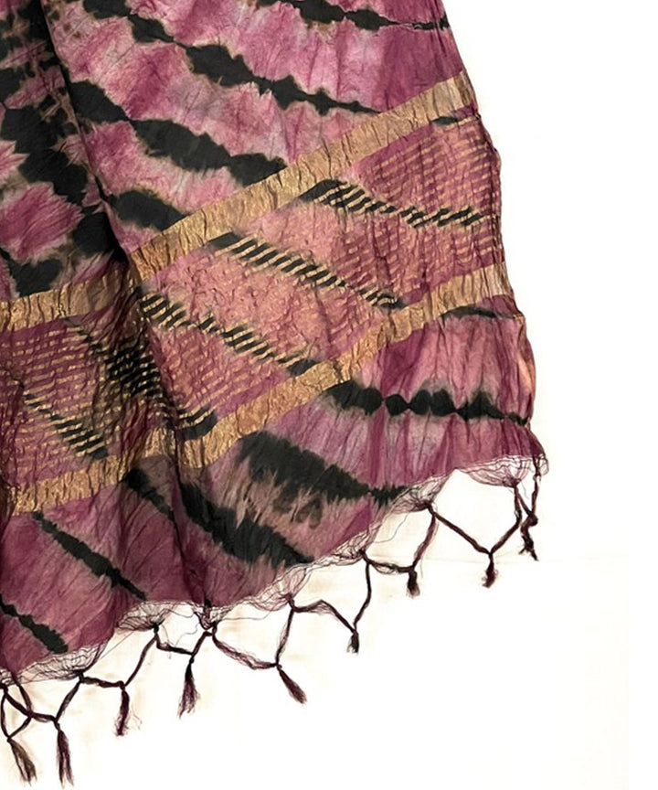 Mauve black handwoven tie dye tussar silk stole