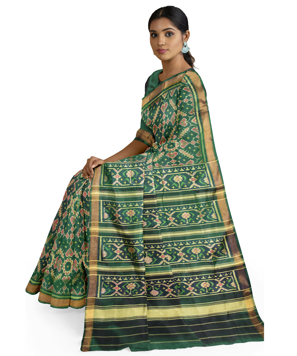 Dark green handloom silk patola saree