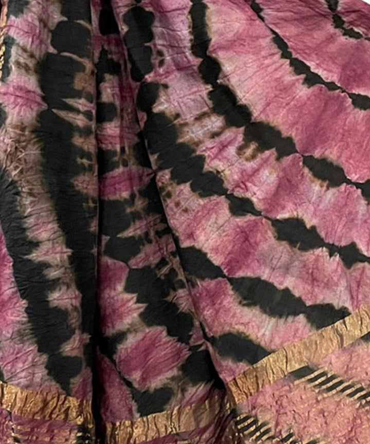 Mauve black handwoven tie dye tussar silk stole