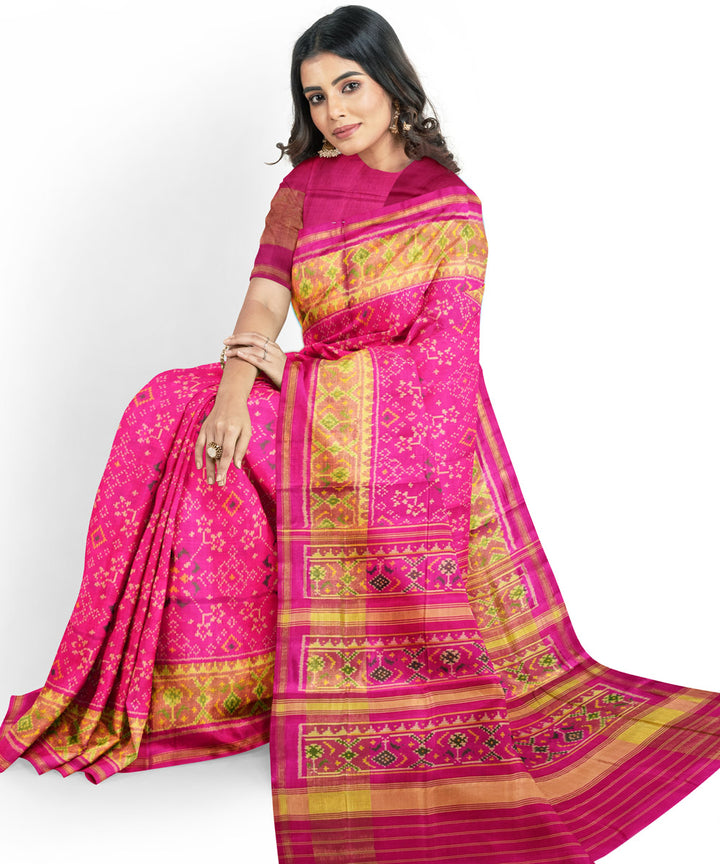 Pink silk handwoven patola ikat saree