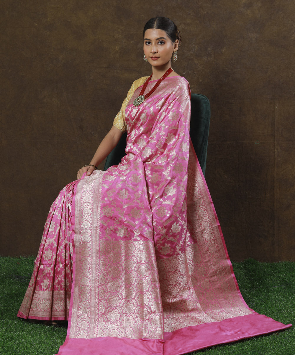 Pink silk handloom banarasi saree