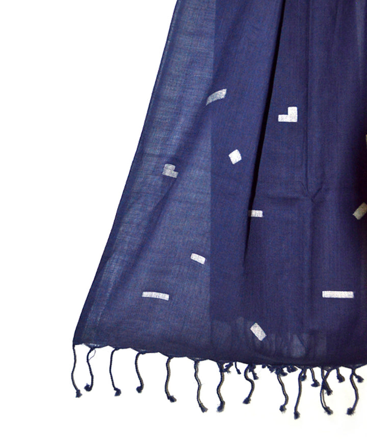 Navy blue handwoven cotton jamdani stole