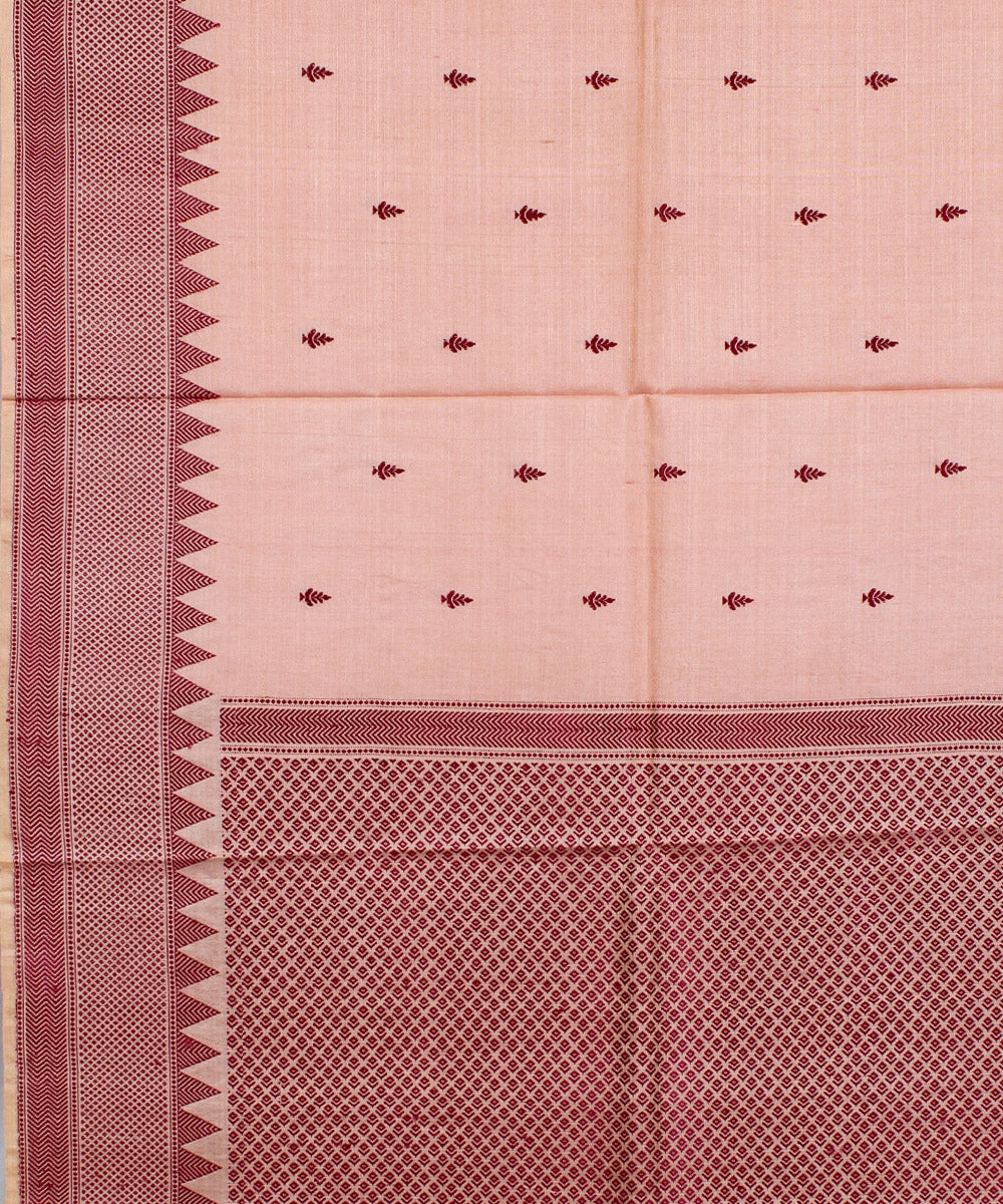 Peach maroon handwoven kosa tussar silk saree