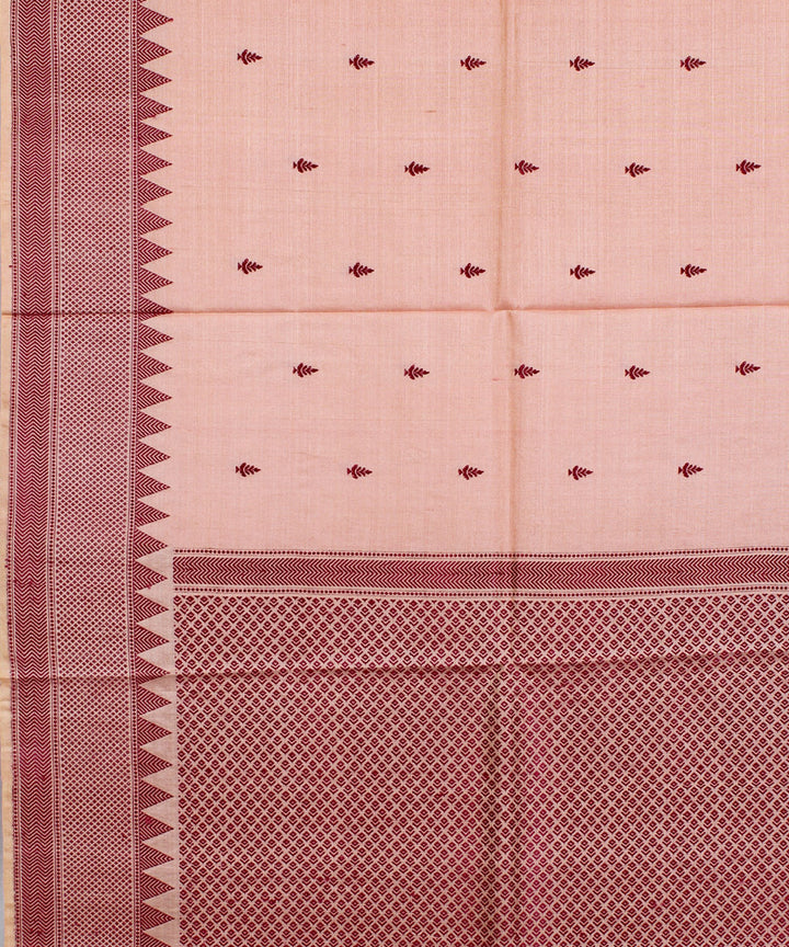 Peach maroon handwoven kosa tussar silk saree