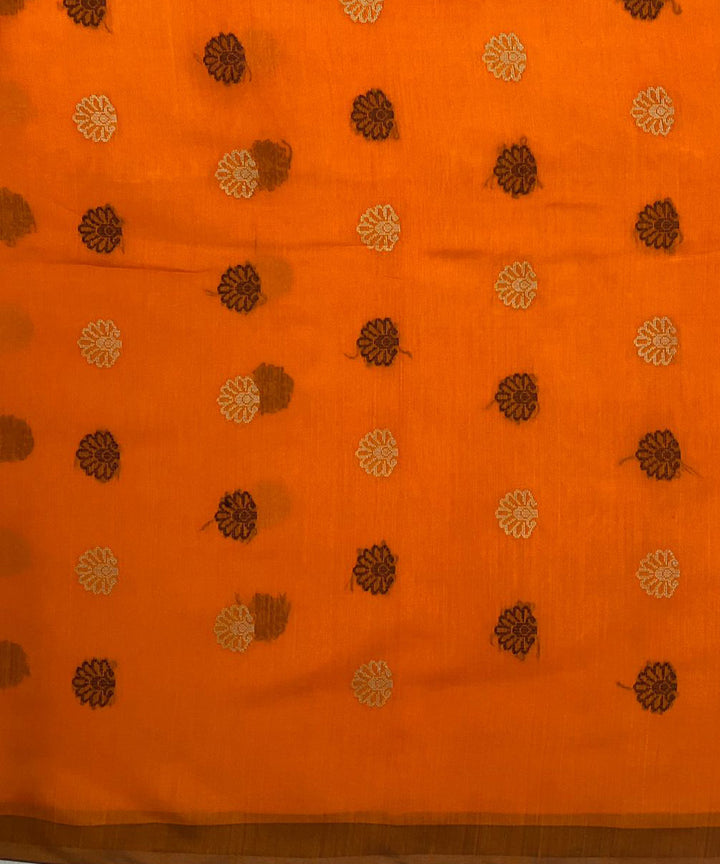 Orange handwoven extra weft tussar silk saree