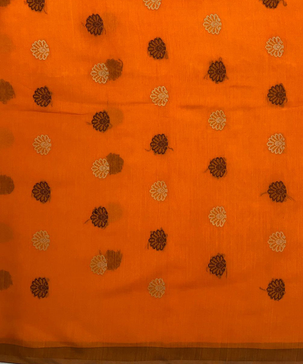 Orange handwoven extra weft tussar silk saree