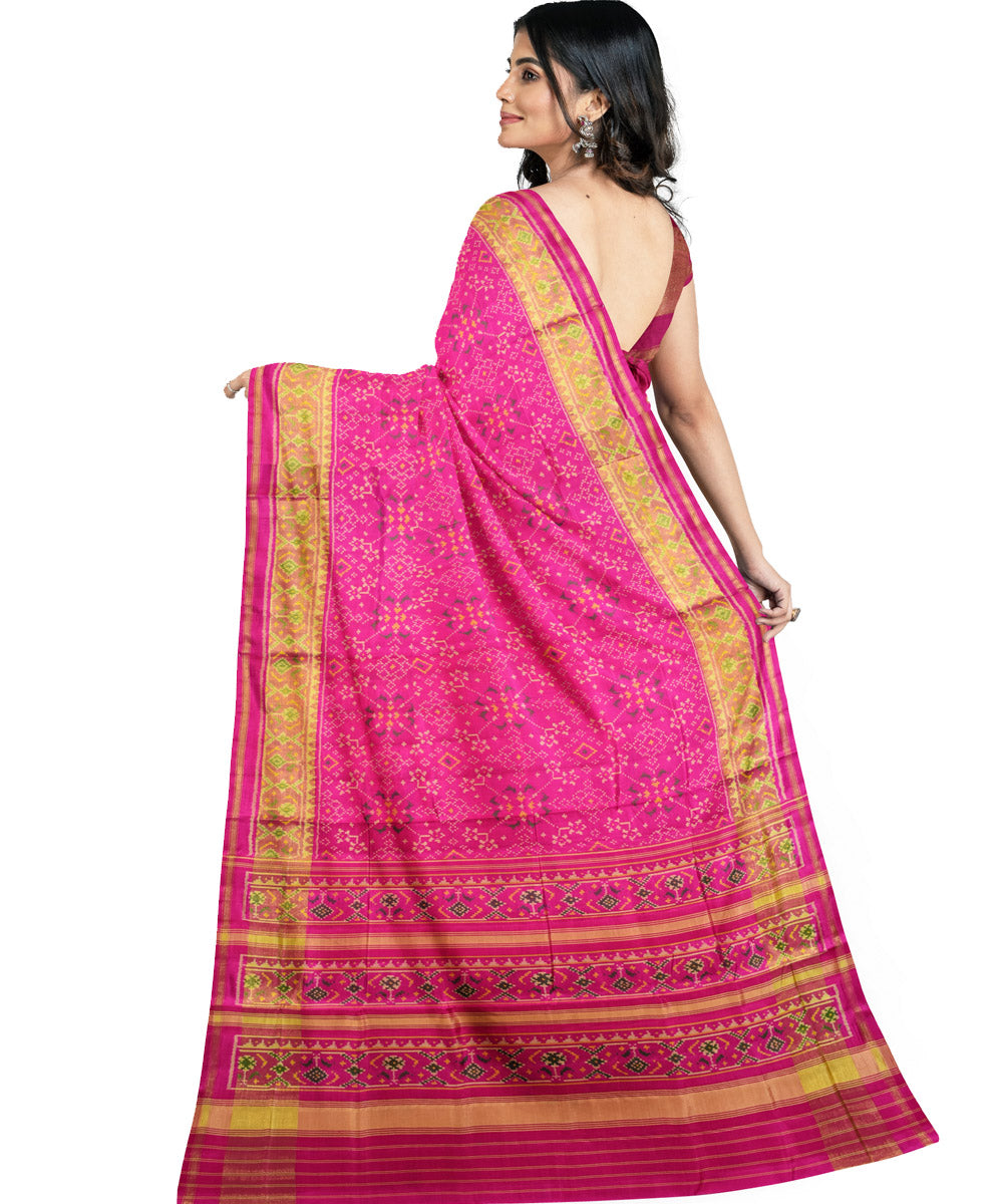 Pink silk handwoven patola ikat saree