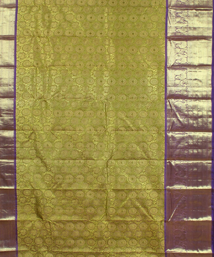 Lime green blue handwoven karnataka brocade silk saree