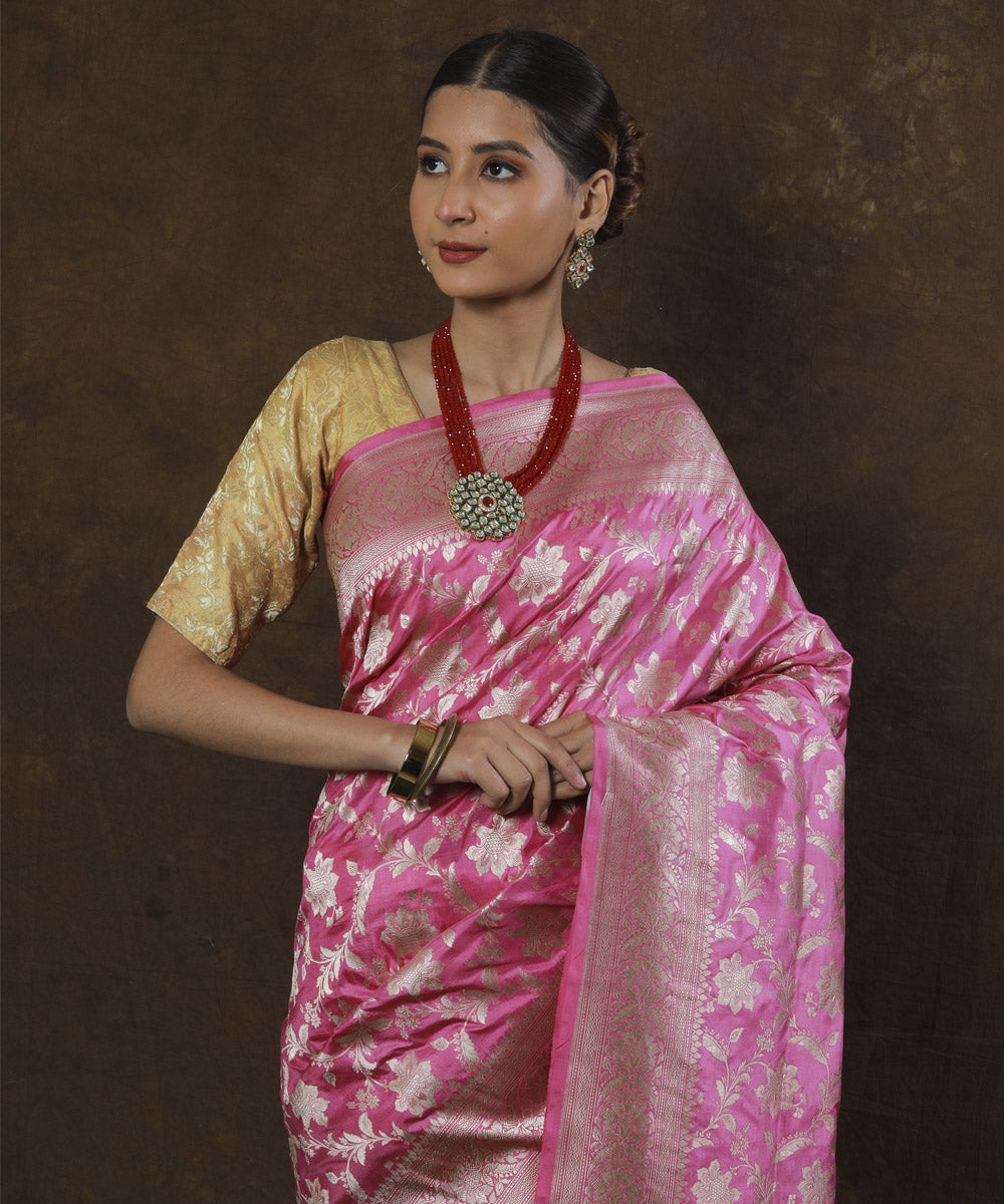 Pink silk handloom banarasi saree