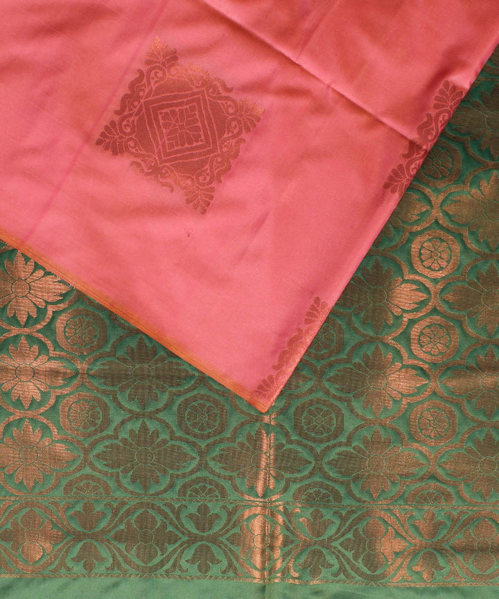 Pink sea green handwoven Karnataka soft silk saree