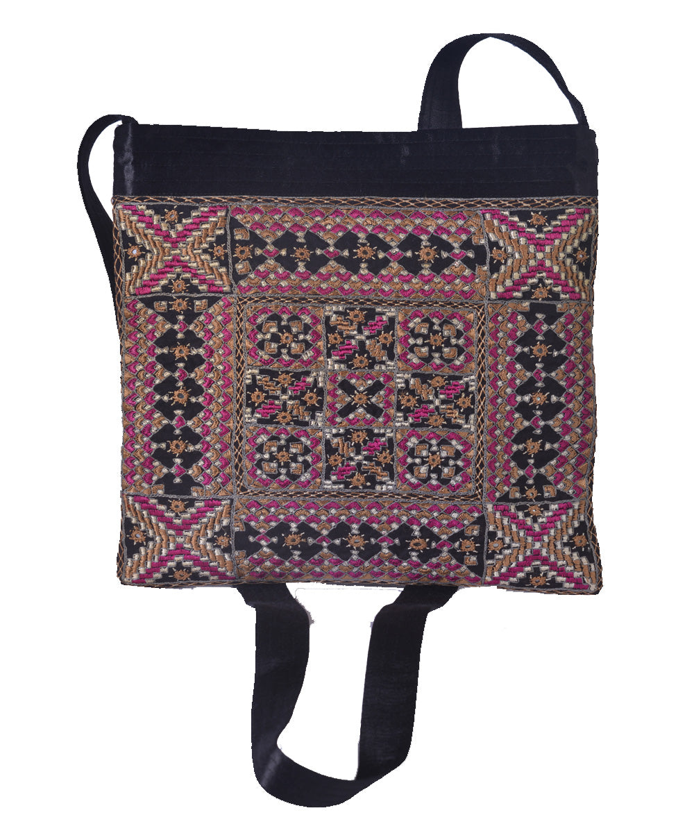 Black pink hand embroidered mashroo cross body bag