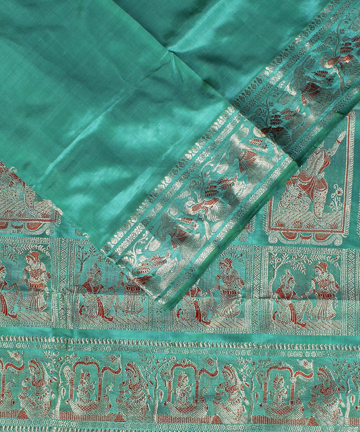 Aqua green handwoven silk swarnachari baluchari saree