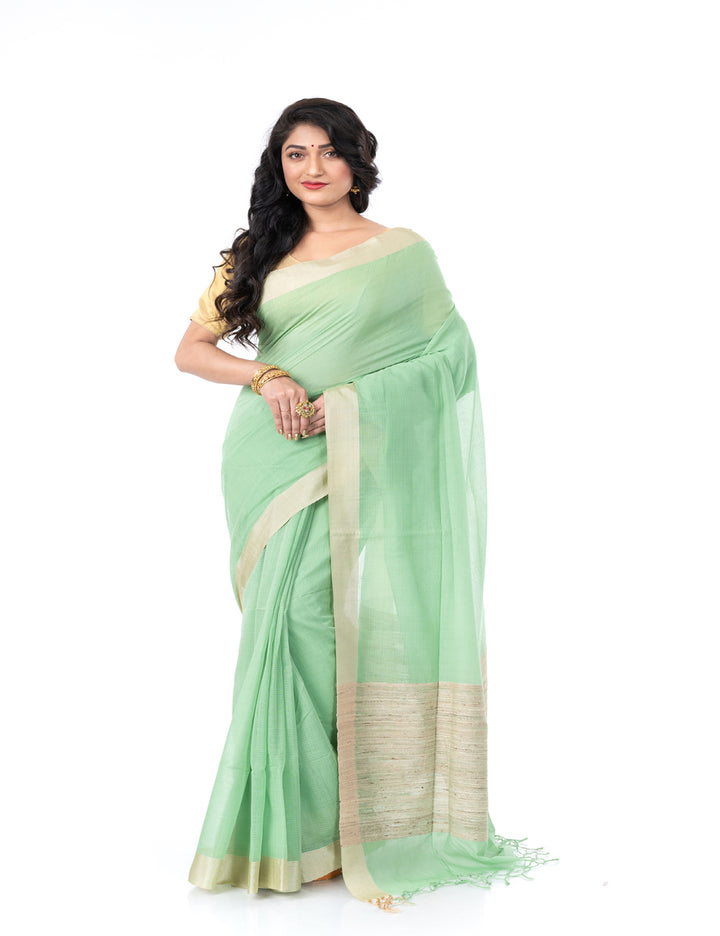 Light green handloom bengal cotton tangail saree