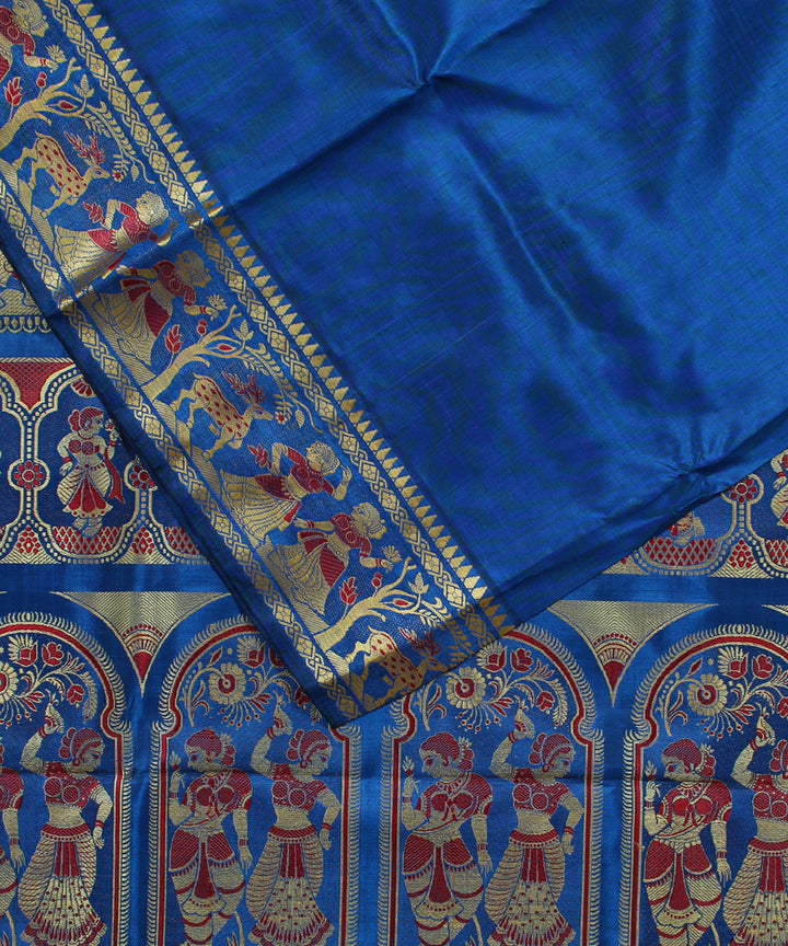 Navy blue handwoven silk baluchari saree